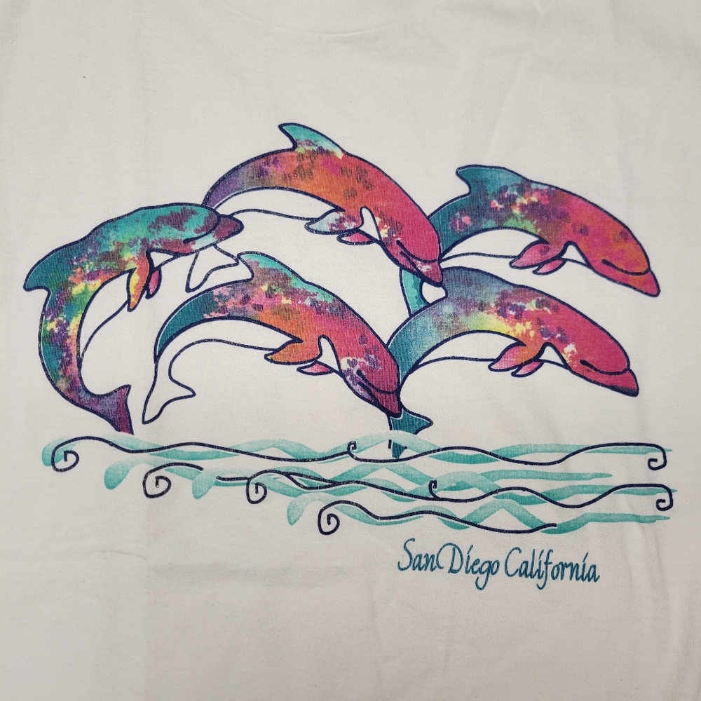 Vintage All Sport San Diego California Dolphin T-Shirt Large White Single Stitch